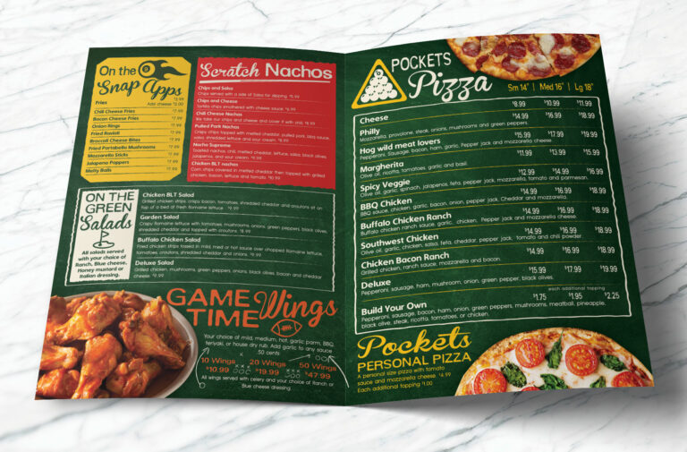 Pockets Pizza Menu Design